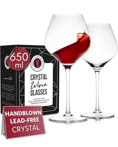 Image of Gusto Nostro Crystal Wine Glasses Set of 2, 22 Oz Long Stem Modern Wine Glasses for White and Red Wine, Dishwasher Safe, Fancy, Elegant, Large and Tall Wine Glass for Wedding Christmas Anniversary