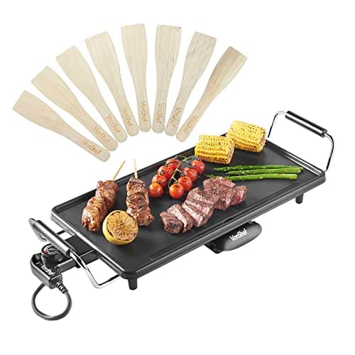 Image of VonShef Teppanyaki Grill Large - 2000W Electric Griddle with Non-Stick Plate, Easy Clean BBQ Table Top Grill, Adjustable Temperature, Oil Drip Tray & 8 Spatulas - Meat, Vegetables & Fish, 46x26x10cm