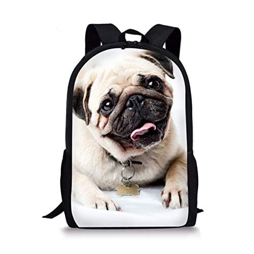 Image of Pug Rucksack Bookbag Children Animal School Bags for Kids Pug Dog Backpack for Boys Girls Shoulder Bag White by Showudesigns