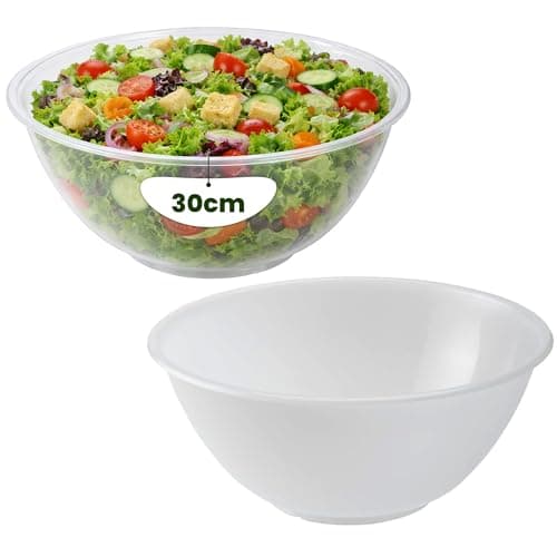 Image of ANGIX 30cm Clear Plastic Kitchen Mixing Bowls 7 Litre, Lightweight, Easy to Use & Clean, Multipurpose Serving Mixing Bowl for Fruit, Vegetable, Salad - White (2-Pack)