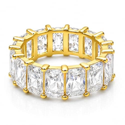 Image of Lunarié Eternity Band Ring 18ct Gold Plated Stainless Steel with Baguette Cut CZ Stones for Women Girls, Stackable Wedding Engagement Anniversary Jewellery with Premium Gift Box