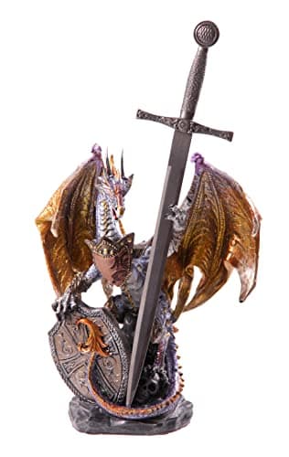 Image of Puckator Dark Legends Fire Shield Dragon - Dragon Ornament - Gothic Decor - Dragon Toy Statue - Dragon Figurines - Gothic Home Accessories - Dragon Miniature Sculpture - Resin