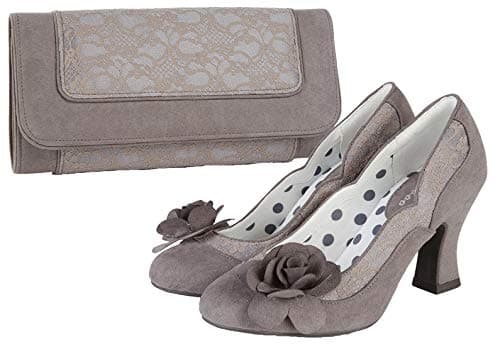 Image of Ruby Shoo Chrissie Grey Mid Heel Lace Court Shoe & Matching Tirana Bag UK 3