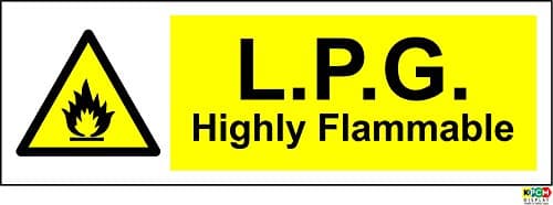 Image of Warning L.P.G. Highly Flammable Safety Signs - Self Adhesive Sticker 150mm x 50mm