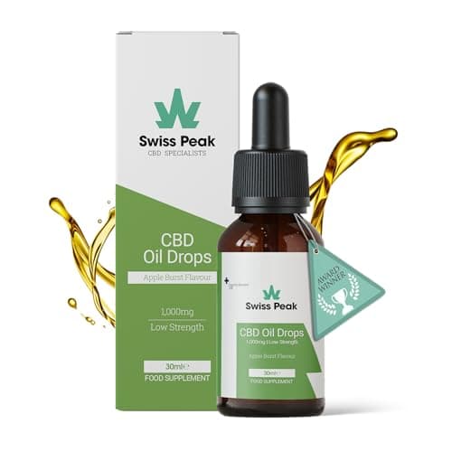 Image of CBD Oil, 1000mg, Apple Flavoured, THC-Free, 30ml, Stress and Sleep Support Flavoured Drops, Vegan, Natural, Non-GMO, Blended with MCT Oil, No THC (up to 3 Months Supply) (30ml)
