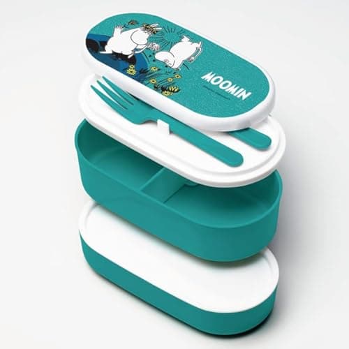 Image of Puckator Moomin Stacked Bento Box - Lunch Box for Adults and Kids with Compartments and Fork & Spoon - Snack Box - Food Containers with Lids - Stackable Snack Pots for Kids - Meal Prep Container