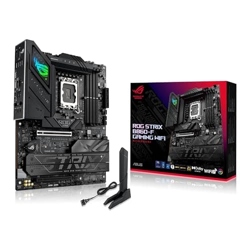 Image of ASUS ROG Strix B860-F Gaming WiFi ATX motherboard, Advanced AI PC-ready, 16+1+2+1 power stages, DDR5 slots, PCIe 5.0, four M.2 slots, WiFi 7, Aura Sync RGB lighting