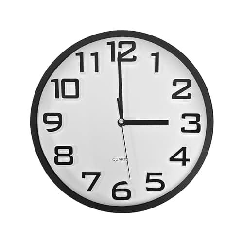 Image of DC VOLTAGE Modern Colorful Large Number Kid Wall Clock, Ticking Quartz Battery Operated Decorative Round Clock for Children Bedroom Nursery Room School Home (Style 7 - Black)