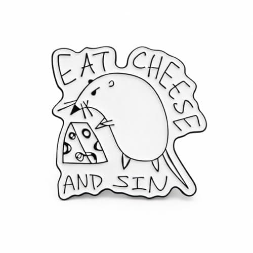 Image of Sarcastic Rat Pin Badges - Funny Mouse Pin Badge with Eat Cheese and Sin for Backpacks, Jackets, Hats. Hilarious Gag Pins Badges Gifts for Girls, Friends, Students, Teenages