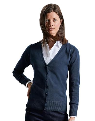 Image of Russell Collection Ladies' V-Neck Knitted Cardigan, Charcoal Marl, L. 715F