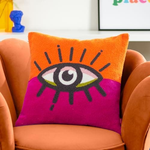 Image of furn. Heya Home All Eyes On You Boucle Tufted Cushion Cover, Orange/Pink