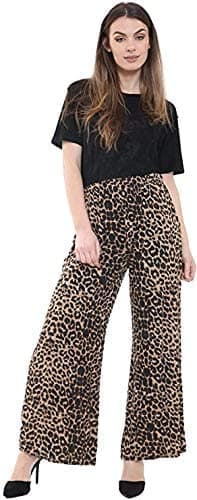 Image of BODYWEAR LTD Women’s Palazzo Pants Wide Leg High Waist Lounge Yoga Trousers Lightweight Viscose Summer Casual Beach Wear (Leopard, 16-18)