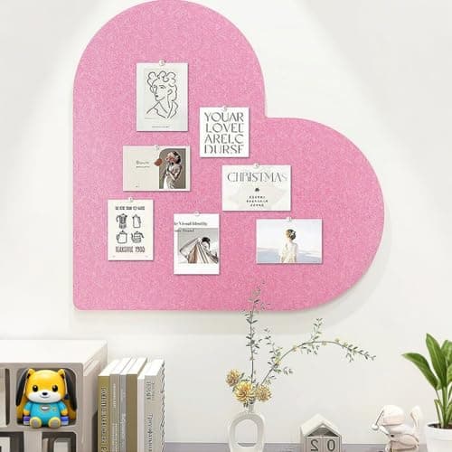 Image of Heart-Shaped Felt Letter Board,Felt Memo Bulletin Panels,Wall Mounted Cork Board for Office Classroom Memory for Jewelry Organizer Wedding Decor (Pink)