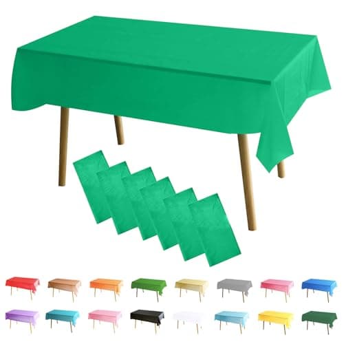 Image of MOMAHUA 6 Pack Dark Green Table Cloth Party Tablecloths, 137x274cm Rectangle Table Covers, Large Wipe Clean Plastic Tablecloth Party for Picnic, Baby Shower, Halloween Party, Christmas Table Décor