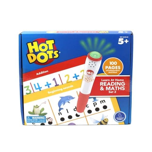 Image of Learning Resources Hot Dots Learn at Home Reading & Maths Set 1, Interactive Preschool Literacy & Maths Learning, 2 Activity Books, 100 Pages, Ages 5+