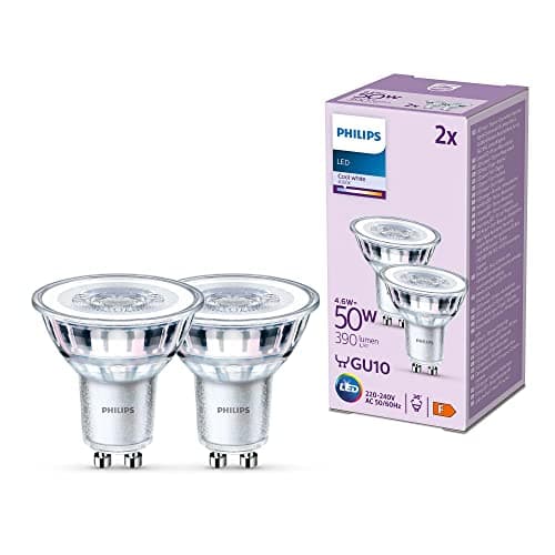 Image of Philips LED Classic Spot Light Bulb 2 Pack [Cool White 4000K - GU10] 50W, Non Dimmable. for Home Indoor Lighting