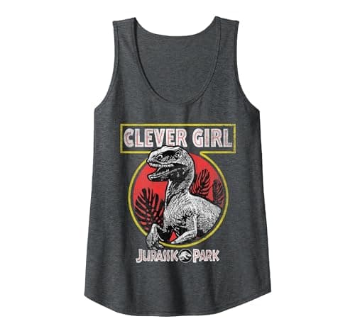 Image of Jurassic Park Clever Girl Raptor Roar Circle Logo Tank Top, Women, Dark Heather Grey, Small