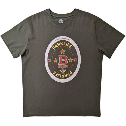 Image of Blur T Shirt Parklife Beermat Band Logo Official Mens Green XL