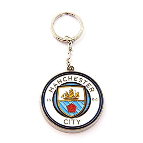 Image of MANCHESTER CITY FC Official Metal Football Crest Keyring (One Size) (White/Blue)