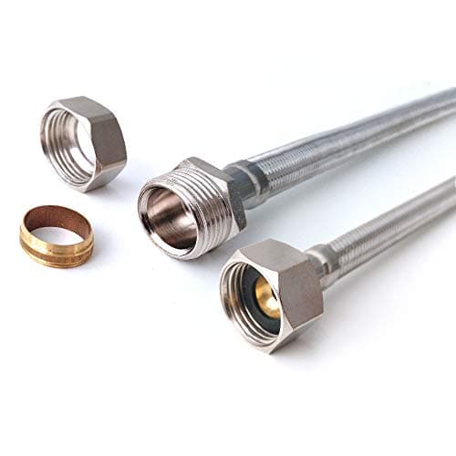 Image of Xcel Home™ 2 x 1/2" x 15mm (Compression) BSP 500mm Flexible Pipe Connectors | Stainless Steel Braided Monobloc Mixer Tap Hose Replacement Tails | BSP Monobloc Tap Kitchen Basin