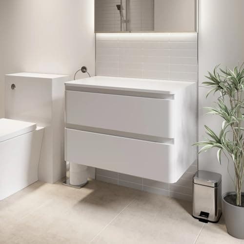 Image of Affine® Forma 800mm Bathroom Vanity Unit Wall Mounted Storage Cabinet Cupboard Furniture Cloakroom, Soft Close Drawers, White Gloss, No Basin