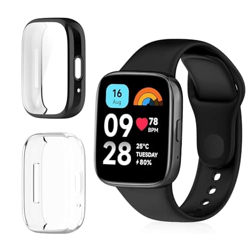 Image of ToVioc 2 Pack Protective Case for Xiaomi Redmi Watch 3 Active Cover [Anti-scratch] [Flexible TPU] Case with Screen Protector for Xiaomi Redmi Watch 3 Active - Black & Transparent