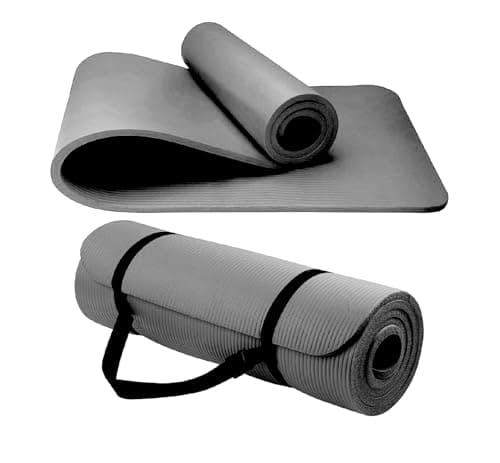 Image of Yoga Mat Unisex Non-Slip Thick Foam Fitness Exercise Mat (10mm) Comes with Carrying Strap Lightweight Home Gym Workout Equipment for Yoga, Pilates, Stretching Gymnastics (Grey)