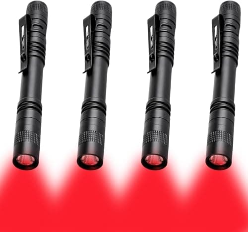 Image of POCKETMAN Red Torch LED Pen Flashlights, Mini, Waterproof Pocket Flashlight with Clip, Small Red Light Flashlights for Work,Astronomy, Aviation, Night Observation (4 pcs)