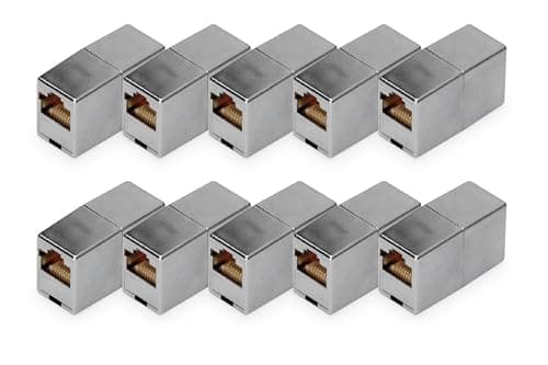 Image of Digitus DN-93901 - RJ45 Coupler Cat 5e - Pack of 10 - LAN Cable Extension - Cat5e Network Cable Connector - PoE Compatible - Modular Coupling - For Switch, DSL, Modem, Router, PC - Silver