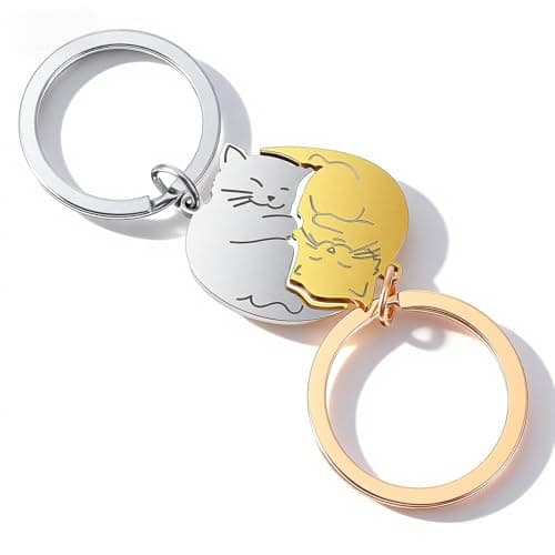 Image of 2pcs Cat Couple Matching Keyring for Boyfriend Girlfriend, His and Hers Gifts Best Friend Birthday Gifts for Women Friendship, Valentine's Day Gift for Boyfriend Husband Wife Him Her Bf Fiance Fiancée