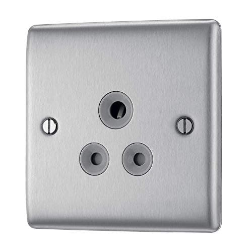 Image of BG Electrical Nexus Metal Unswitched Socket with Three Round Pins, Brushed Steel with Grey Inserts, 5A