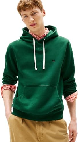 Image of Tommy Hilfiger Men’s Seasonal Fleece Hoodie with Kangaroo Pocket, Green (Ornamental Green), M
