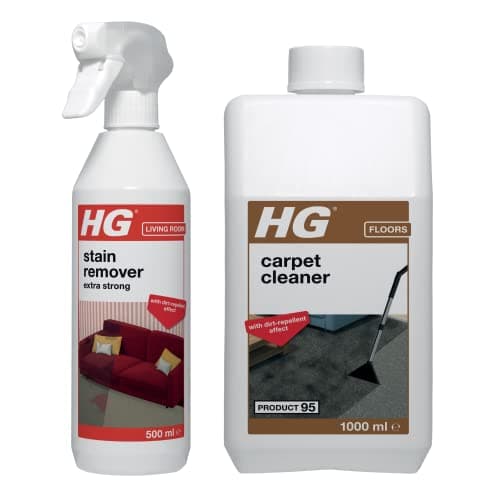 Image of HG Stain Remover Extra Strong, Carpet & Upholstery Stain Spray, Effective Stain Remover For Nearly All Types of Fabrics, 500 ml (Pack of 1) + HG carpet cleaner 1L