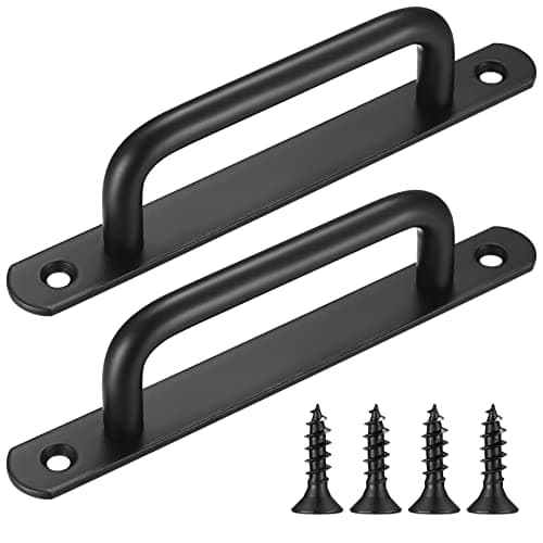 Image of Fulushouxi 2 Pcs Push Pull Door Handles, Pull Push Stainless Steel Sliding Kitchen Bathroom Cupboard Cabinet Garage Barn Shed Gate Door Handles with Metal Plates(160mm)