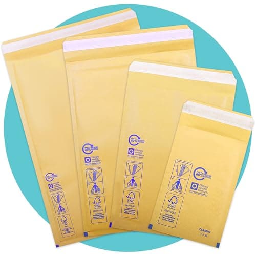 Image of Triplast Gold Bubble Padded Envelopes - Pick Qty & Size: 20 x 1/A (100x165mm) A6 Envelopes - Large Letter Postal Bags with Bubble Wrap Lining and Peel & Seal Strip for Royal Mail Shipping & Postage