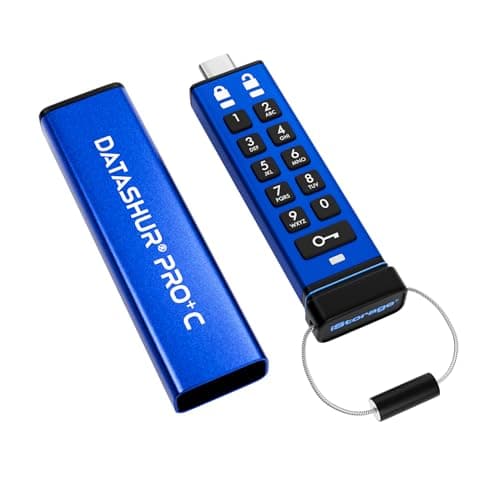 Image of iStorage datAshur PRO+C 256GB | Secure USB Type-C Memory Stick | FIPS 140-3 Level 3 Certified | PIN Protected | Type C-A Adapter Included.