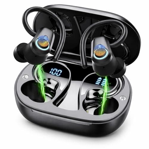 Image of PWTEK Wireless Earbuds,Bluetooth 5.3,Wireless Earphones 40-Hour Playtime,LED Display,Deep Bass Stereo,Noise Cancelling Microphone,IPX7 Waterproof Earphones for Gym/Running/Sport,Black