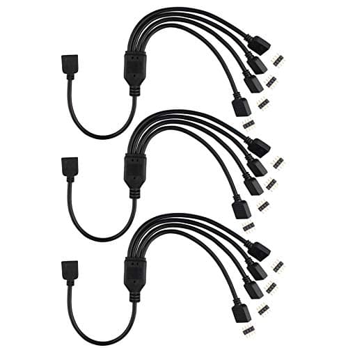 Image of Futheda 3PCS 4 Pin RGB LED Strip Light Splitter Cable 1 to 4 Ports Female LED Extension Y Splitter Cable with 12PCS 4pin Connector for RGB 5050 3528 2835 LED Strip Light RGB TV Backlights - Black