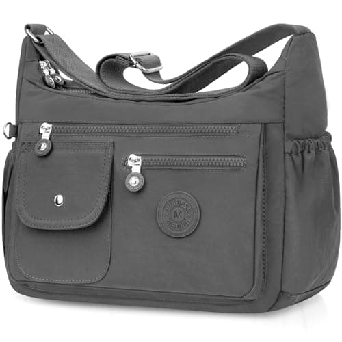 Image of BTNEEU Womens Shoulder Bag Multi Pockets Crossbody Bags for Women Travel Handbag with Adjustable Shoulder Strap Nylon Cross Body Bag Waterproof Messenger Bag for Shopping Hiking Travel (Grey)