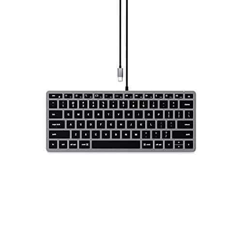 Image of Satechi Slim W1 Wired Backlit Keyboard, 𝗨𝗦 𝗤𝗪𝗘𝗥𝗧𝗬 𝗟𝗮𝘆𝗼𝘂𝘁, USB-C Connection for MacBook Air & Pro M5 M4, Mac Mini, iPad Air & Pro M5 M4, iMac and more – Space Grey