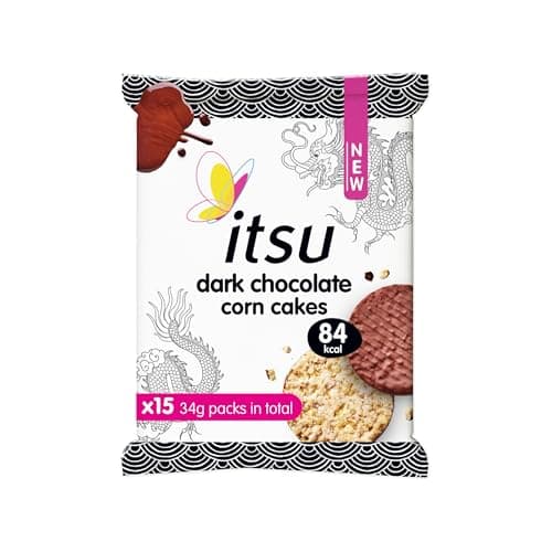 Image of itsu Dark Chocolate Corn Cakes 34g | Healthy Snack | Gluten Free | Pack of 15