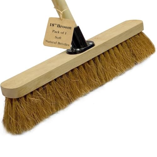 Image of EDS 18” Soft Broom Indoor & Outdoor Sweeping Brush with Wooden Handle Natural Coco Bristles for Floor Room Kitchen Warehouse Lightweight & Durable Floor Brush (Pack of 1)