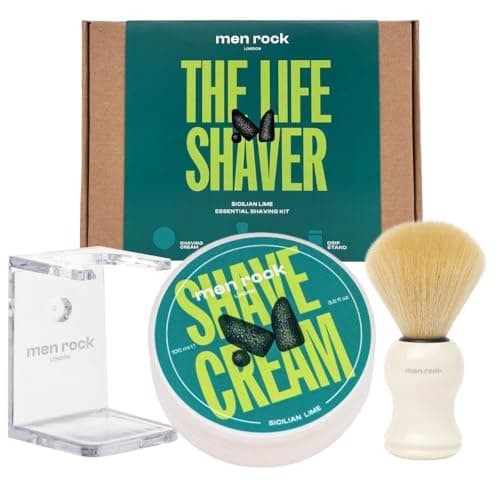 Image of Men Rock Traditional Shaving Set – Sicilian Lime Shaving Cream with Shaving Brush & Stand – Premium Shaving Soap and Brush Set, Wet Shaving Kit for Men Gift Set & Shaving Gift Set for Him