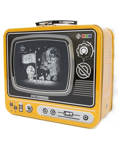 Image of Suck UK Metal Lunch Box | Retro Tin Lunch Box | TV Design Lunchbox | Vintage 80s Lunchbox | Tin Lunchboxes for Kids & Adults | Nostalgic Storage Bag | Packed Lunchboxes with Handle | Animated Screen