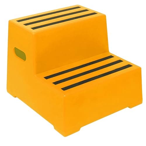 Image of 2 Tread Heavy Duty Safety Steps 260KG Capacity Moulded Plastic Industrial Anti Slip Footstep Warehouse Equestrian Platforms (Yellow)
