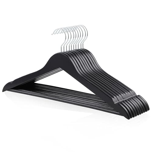 Image of Amazon Basics Wood Suit Clothes One Size Hangers, 10-Pack, 44 cm, Black