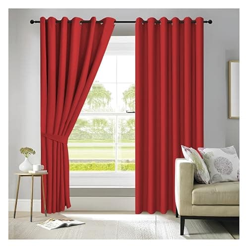 Image of APEX FURNISHINGS Red Blackout Curtains for Bedroom 54 Inch Drop Thermal Insulated Eyelet Curtains & Drapes for Window Treatment & Living Room, 2 Panels (46x54 Inches)