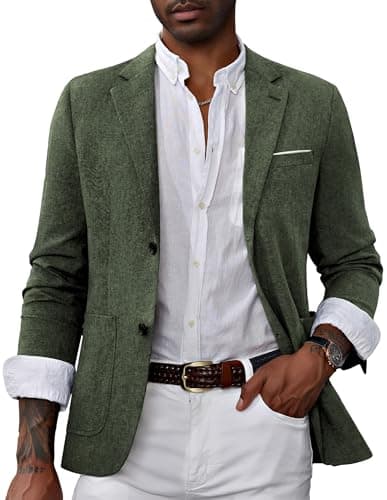 Image of PaulJones Mens Blazer Causal Business Blazer Regular Fit Tweed Suit Blazer Jackets Lightweight Sport Jackets L Olive Green