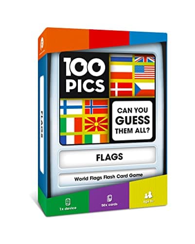 Image of 100 PICS Flags of The World Travel Game - Learn 100 Country Flags | Flash Cards with Slide Reveal Case | Geography Card Game, Gift, Stocking Filler | for Kids and Adults | Ages 6+
