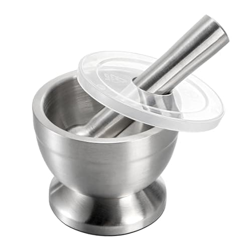 Image of Bekith Mortar and Pestle Sets 18/8 Brushed Stainless Steel Spice Grinder Pill Crusher Molcajete Herb Bowl
